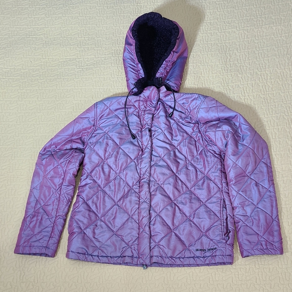Vintage Guess Iridescent quilted puffer jacket with hood size L